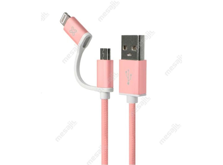 Cable Kx 2 In 1 - Apple Lightning & Microusb To Usb-A. 2.4a. Braided Mfi Certified Gold/White