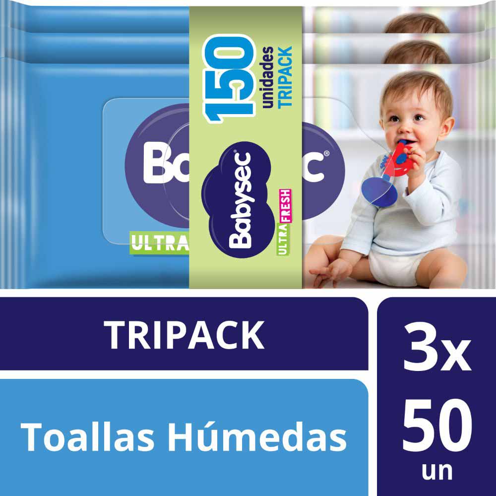 Toallitas Húmedas para Bebé BABYSEC Ultra con Aloe Vera Paquete 50un Pack 3un