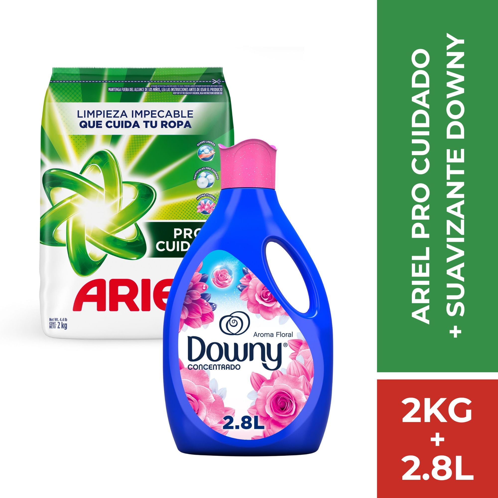 Pack Detergente Ariel Pro Cuidado 2 kg + Suavizante Downy Floral 2.8 L