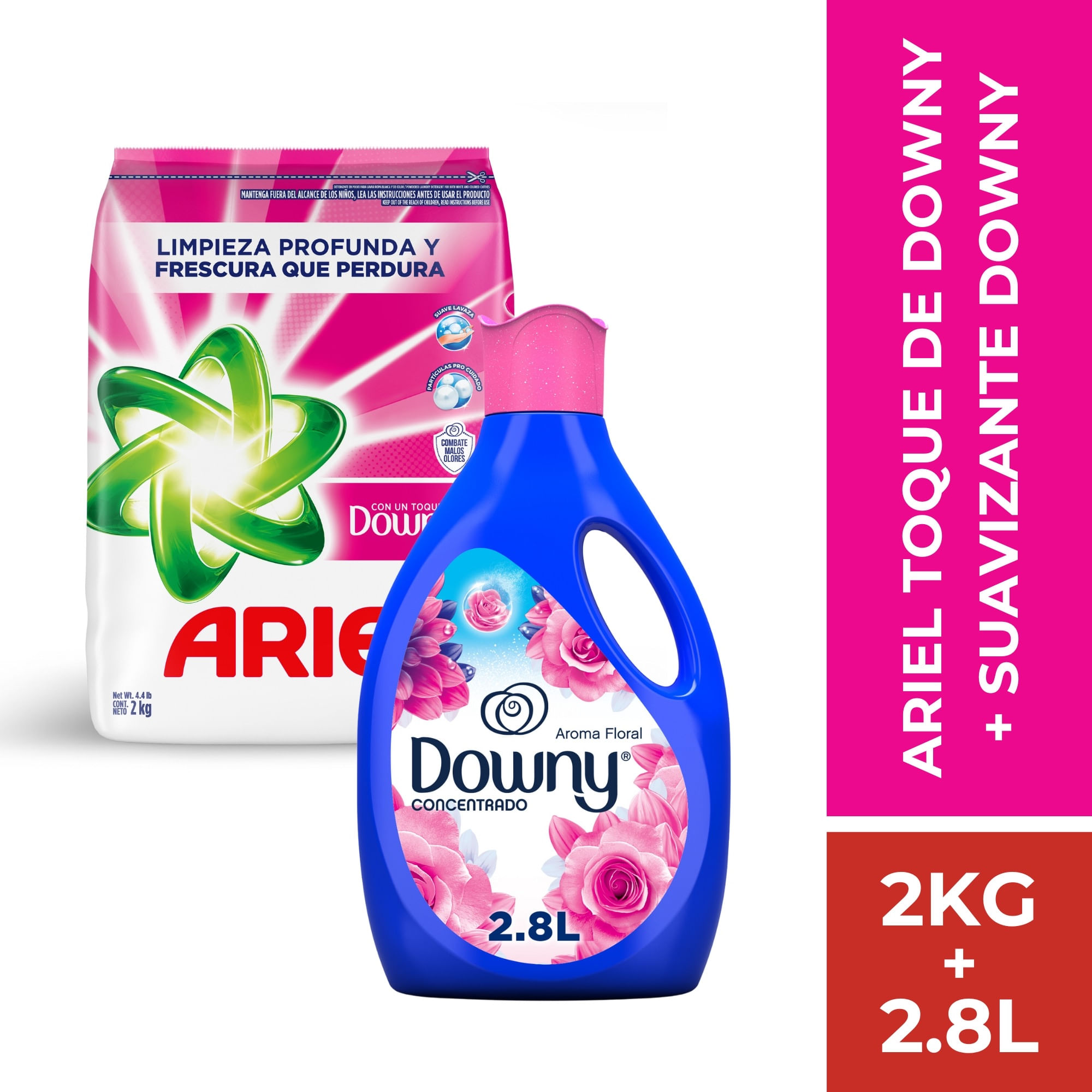 Pack Detergente Ariel con Toque de Downy 2 kg + Suavizante Downy Floral 2.8 L