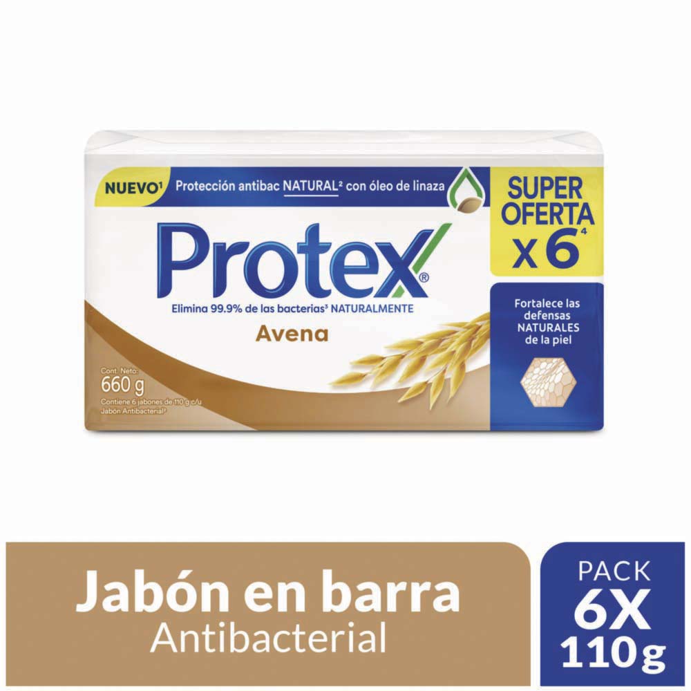 Jabón Antibacterial en Barra PROTEX Avena Paquete 6x110g