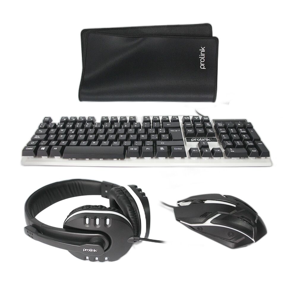 Kit Gamer Prolink 4en1 Teclado Audífonos Mouse y Mouse Pad