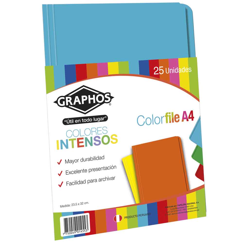 Folder Manila GRAPHOS Colores Intensos A4 Paquete 25un (Modelos Aleatorios)