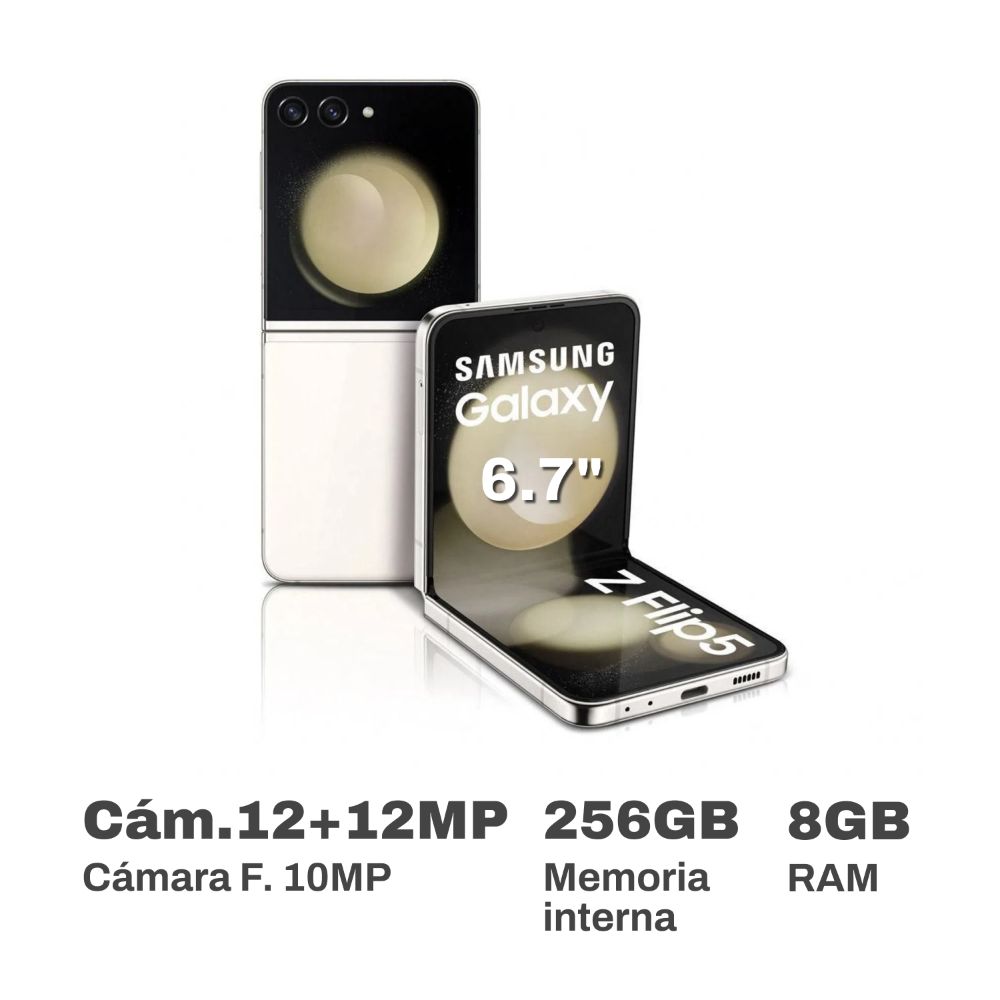 Celular Samsung Galaxy Zflip5 6.7" 8GB 256GB Cream + Smart UX Case + Travel Adapter 25W
