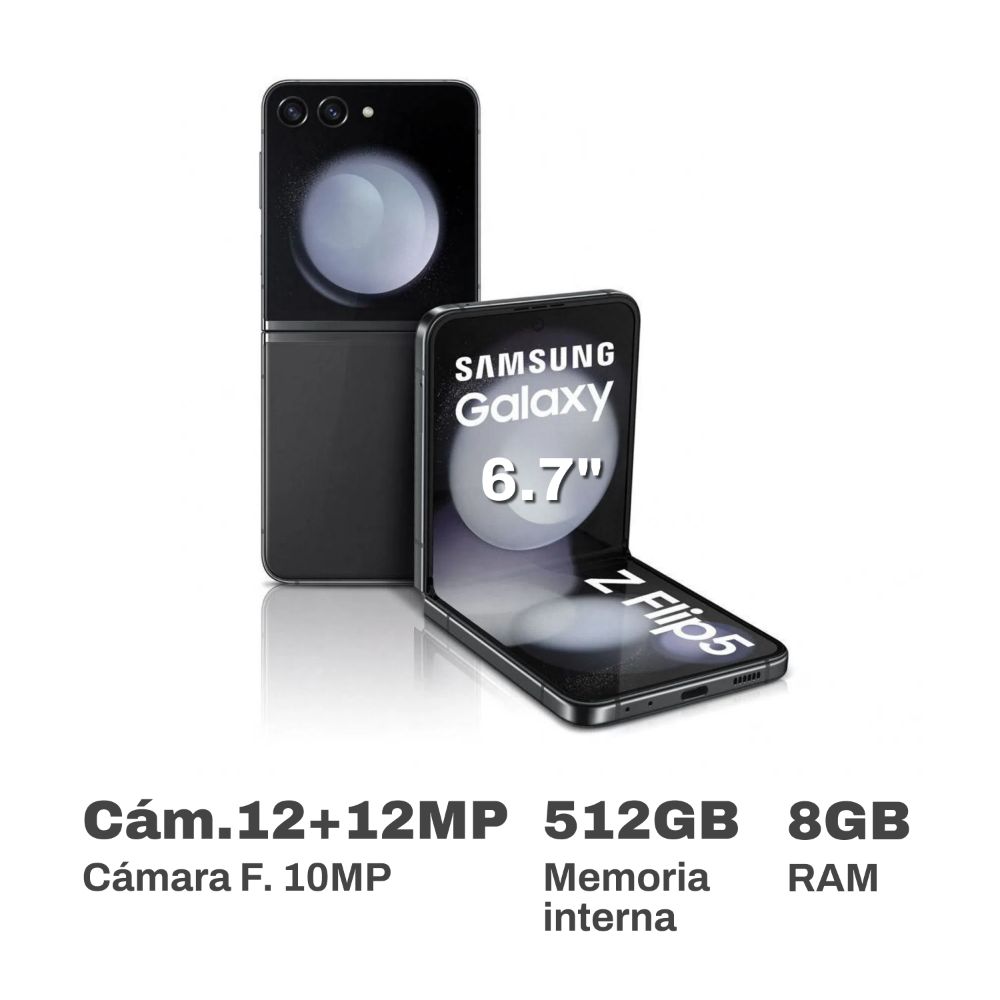Celular Samsung Galaxy Zflip5 6.7" 8GB 512GB Graphite + Smart UX Case + Travel Adapter 25W