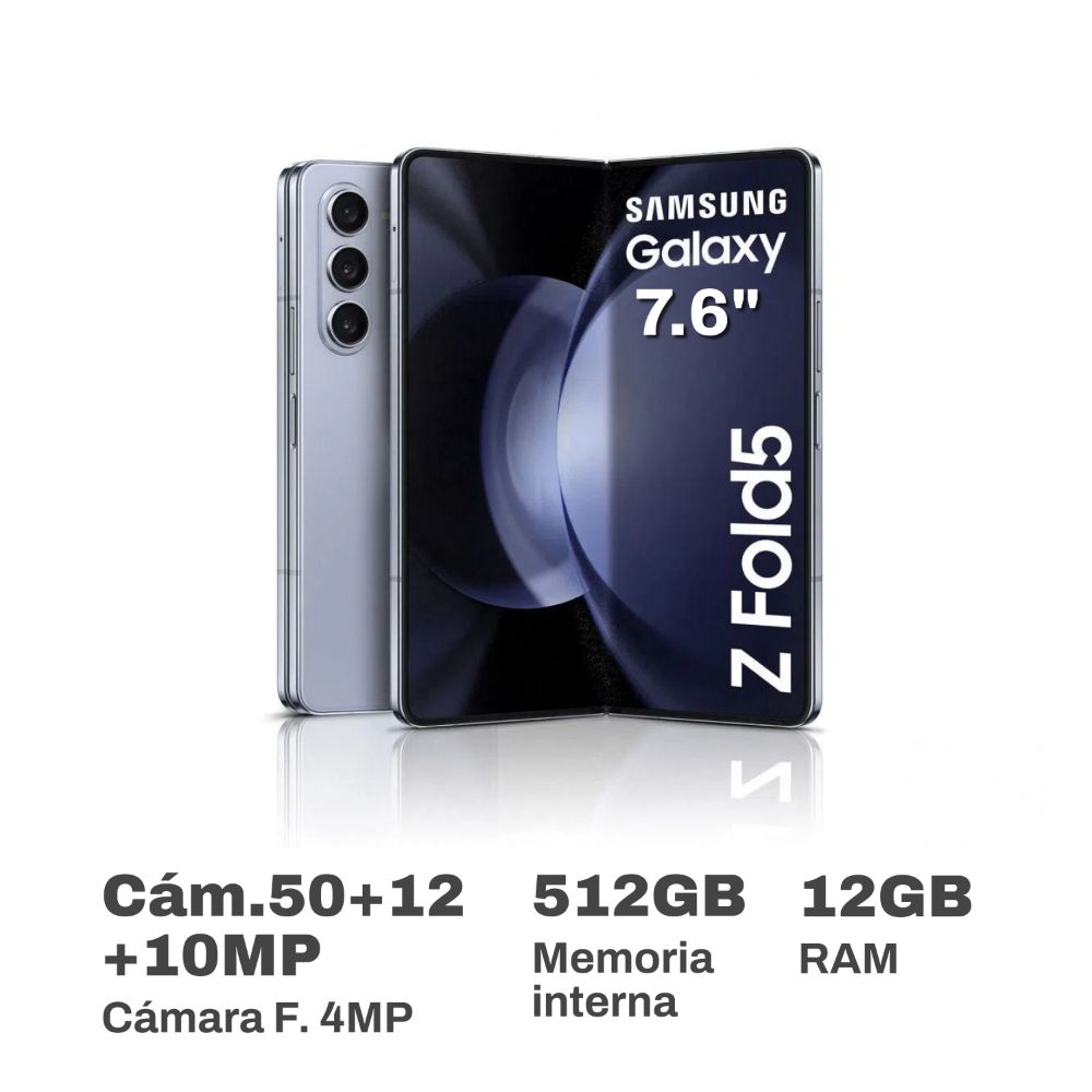 Celular Samsung Galaxy Zfold5 7.6" 12GB 512GB Icy Blue + Clear Gadget Case + Travel Adapter 25W