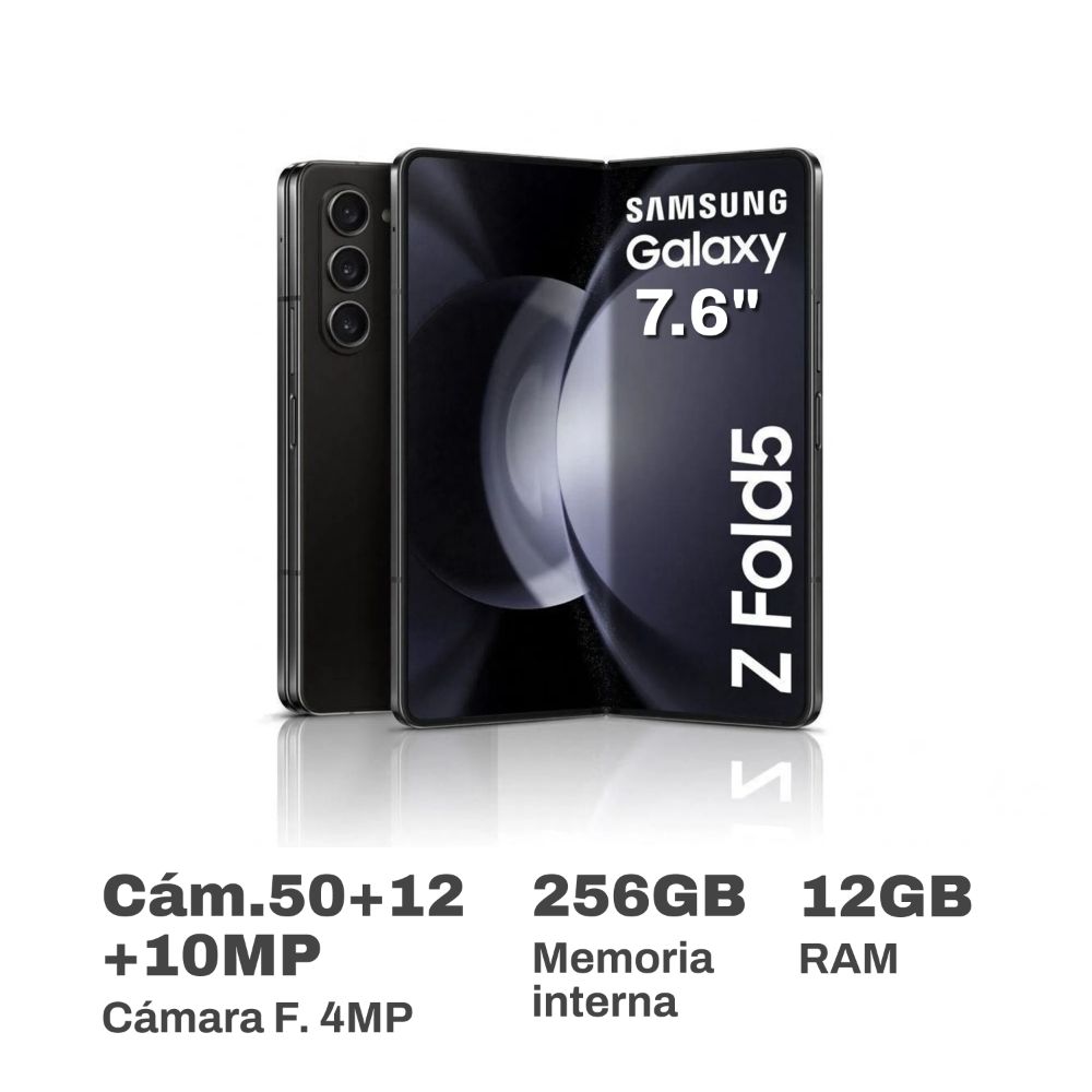Celular Samsung Galaxy Zfold5 7.6" 12GB 256GB Phantom Black + Clear Gadget Case + Travel Adapter 25W