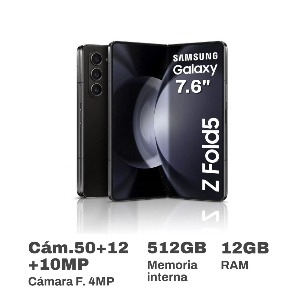 Celular Samsung Galaxy Zfold5 7.6" 12GB 512GB Phantom Black + Clear Gadget Case + Travel Adapter 25W
