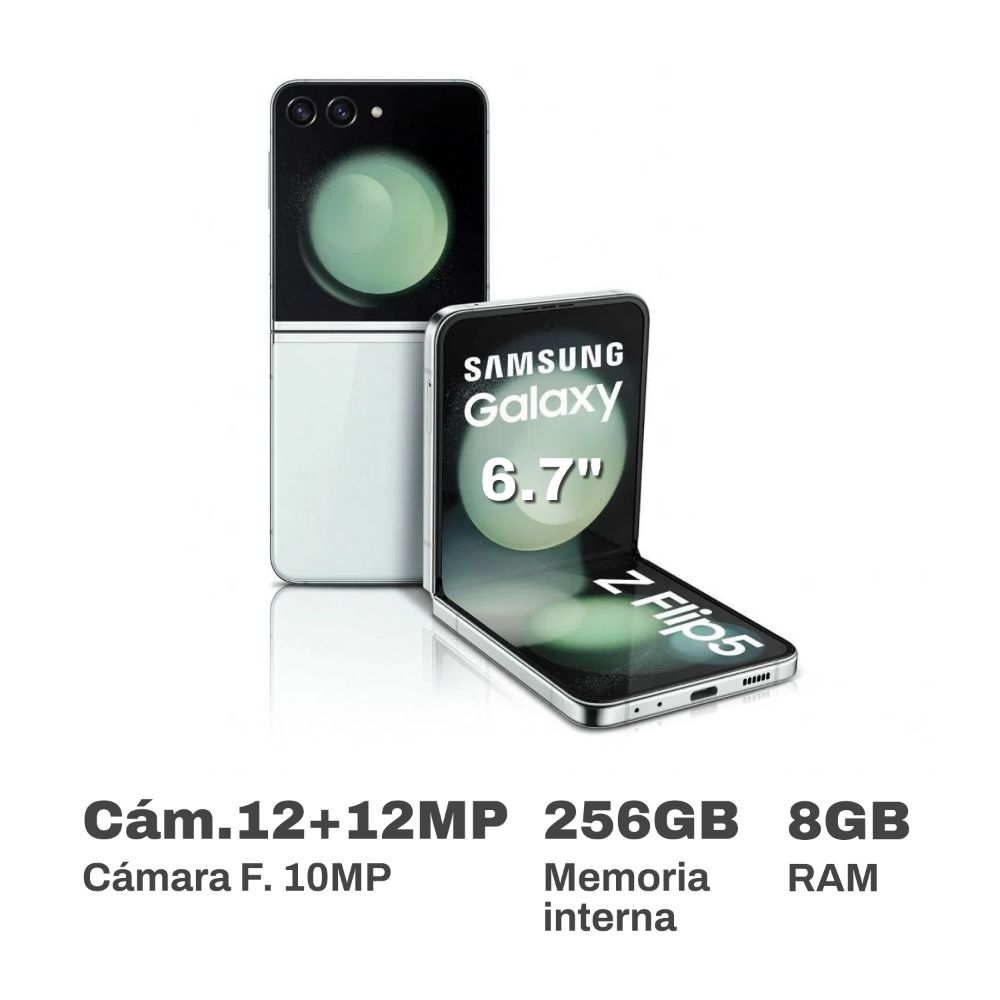 Celular Samsung Galaxy Zflip5 6.7" 8GB 256GB Mint + Smart UX Case + Travel Adapter 25W