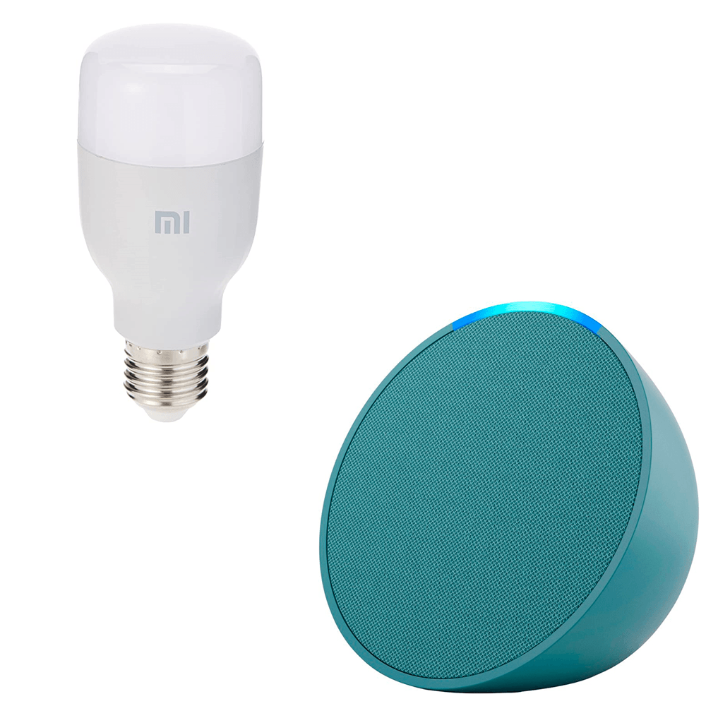 Parlante Inteligente Amazon Echo Pop Alexa Turquesa + Foco Xiaomi Samart Bulb