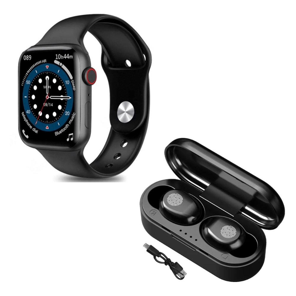 Pack Smartwatch i8 Pro Max Negro y Audífonos Bluetooth F9 Mini Negro Waterproof