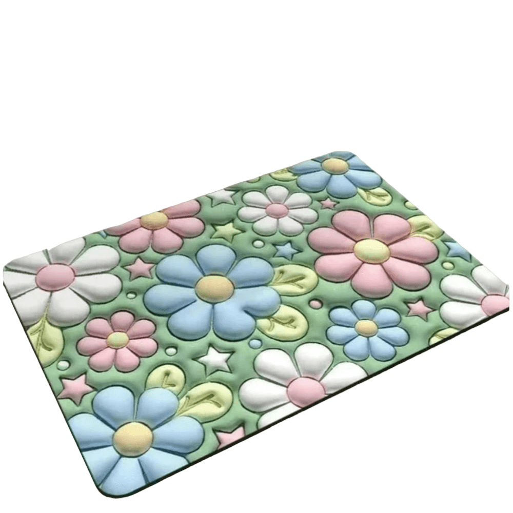 Alfombra Antideslizante De Baño Tapete Absorbente Diseño 3D Flores Fondo Verde  506FF03
