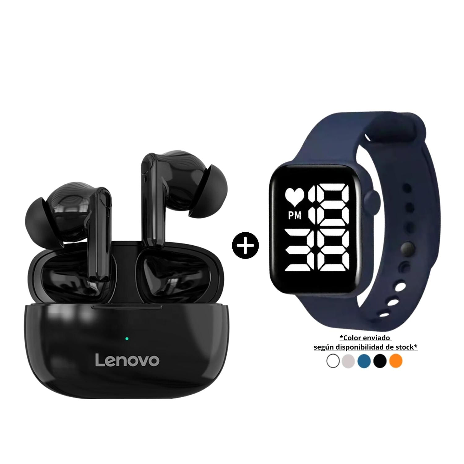 Audifono Lenovo Bluetooth Ht05 Tws Negro Mas Reloj Led Watch de Regalo