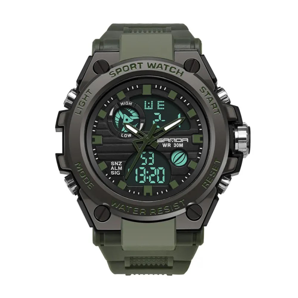 Reloj Hombre Deportivo Análogo Digital Impermeable con Cronógrafo - Verde Militar
