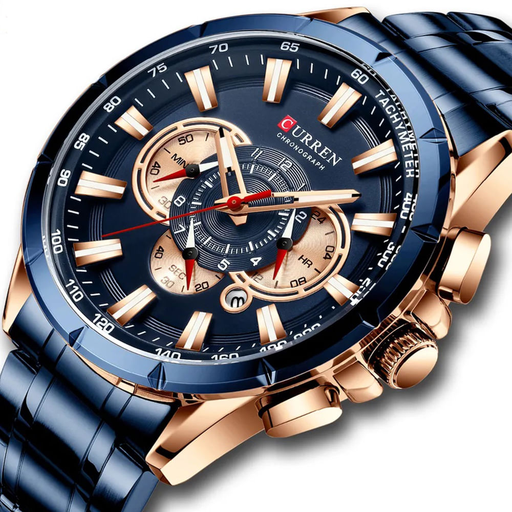 Reloj Hombre Curren 8363 Acero Inoxidable de Lujo Quartz con Cronógrafo - Azul
