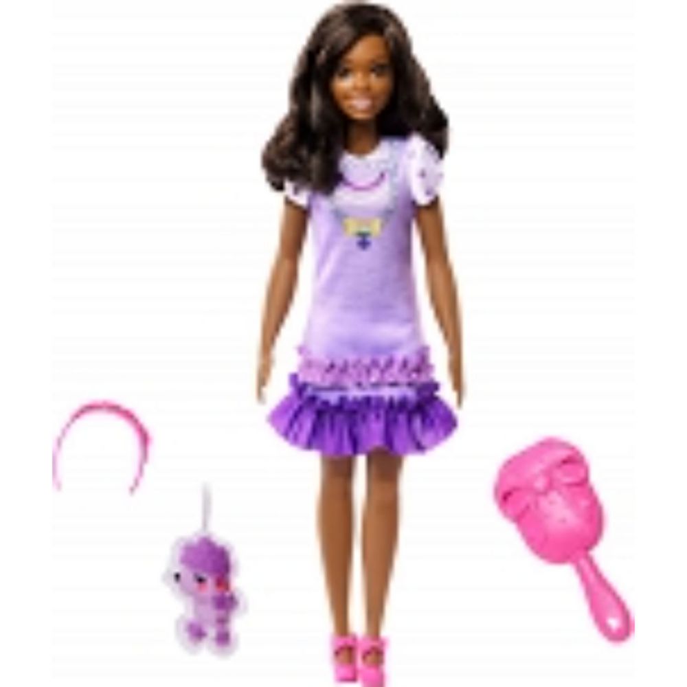 Muñeca Barbie Vestido Morado Y Mascotas
