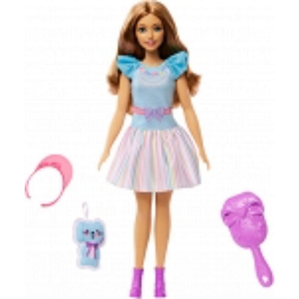 Muñeca Barbie Vestido Celeste Y Mascotas