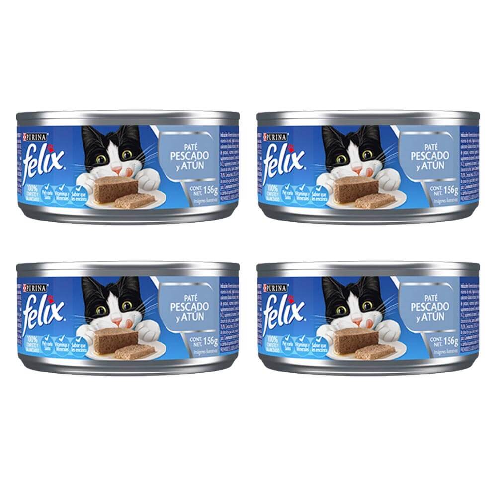 Pack Comida para Gatos FELIX Paté de Pescado y Atún Lata 156g x 4un