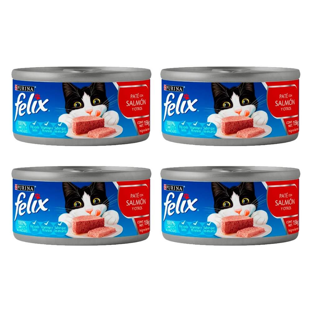 Pack Comida para Gatos FELIX Paté de Salmón Lata 156g x 4un