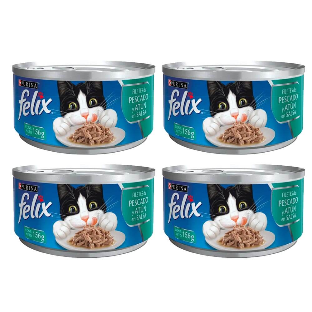 Pack Comida para gatos FELIX Filete de Pescado y Atún Lata 156g x 4un