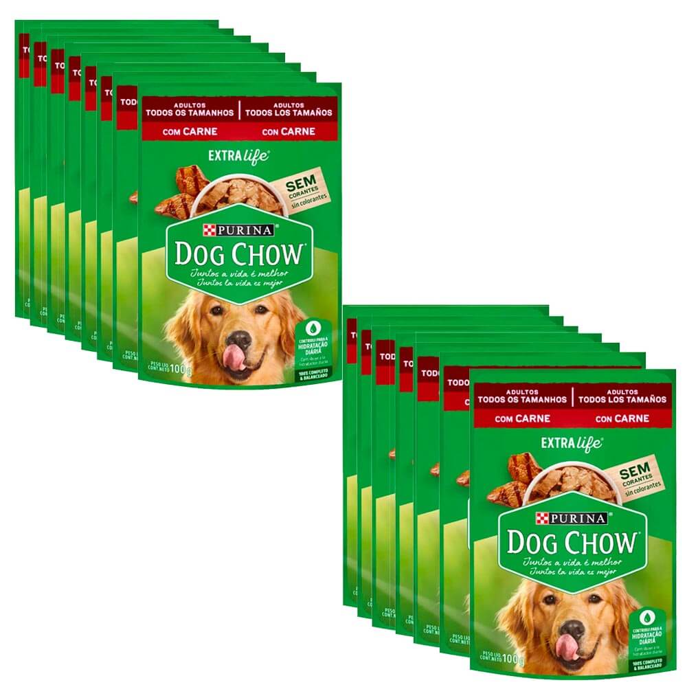 Pack Comida para Perros DOG CHOW Adultos Cena de Carne Pouch 100g x 15un
