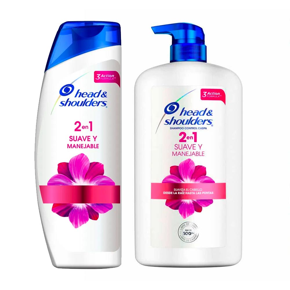 Pack HEAD & SHOULDERS Shampoo 2 en 1 Suave y Manejable Frasco 375ml + Shampoo 2 en 1 Suave y Manejable Frasco 850ml
