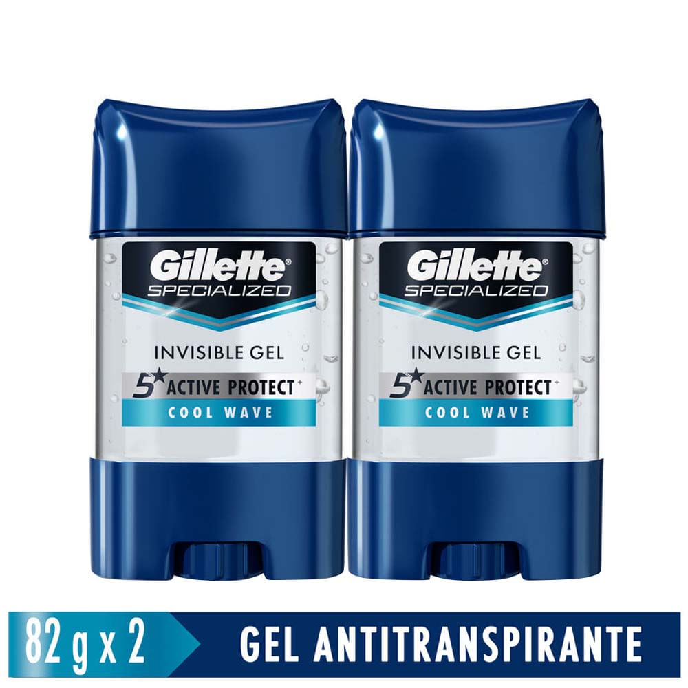Gel Invisible Antitranspirante para hombre GILLETTE Specialized Cool Wave 82g Frasco 2un