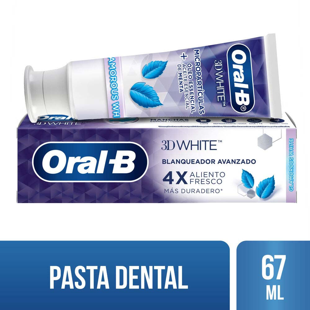 Pasta Dental Anticaries ORAL-B 3D White Glamorous con Flúor Tubo 67ml (90g)