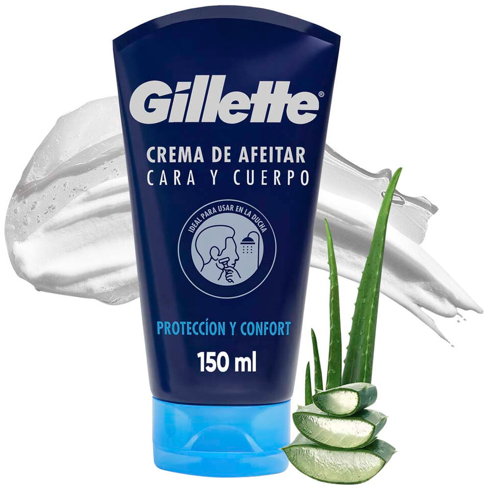 Crema de Afeitar GILLETTE para Hombres con Aloe, Ideal para Cara y Cuerpo Frasco 150ml