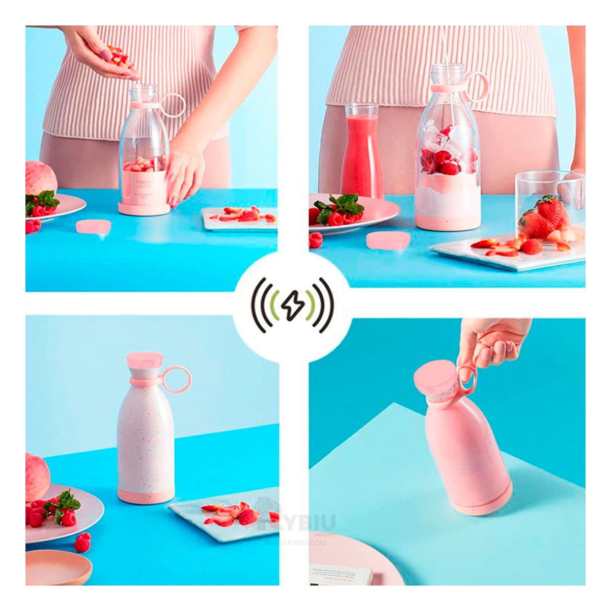 Mini Licuadora Portatil Rosado Ideal para Jugos y Batidos