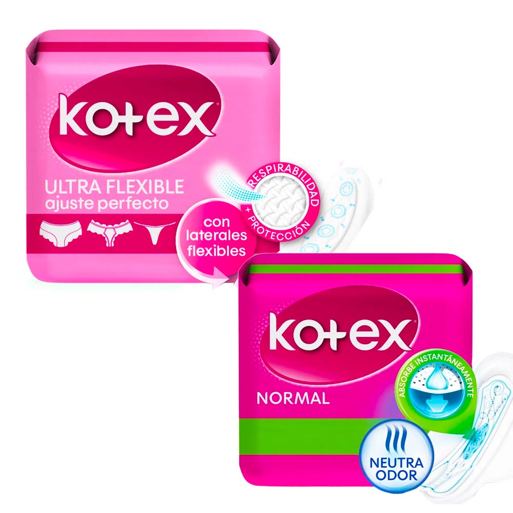 Pack KOTEX Protectores Diarios Ultra Delgado Paquete 15un + Toalla Higiénica Normal Paquete 60un