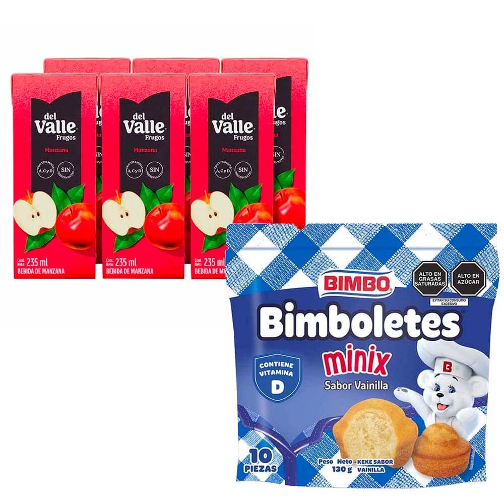 Pack Mini Bimboletes BIMBO Paquete 10un + Néctar FRUGOS Manzana Caja 235ml Paquete 6un