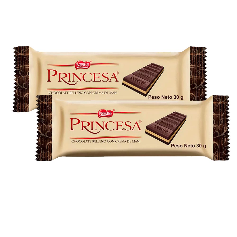 Pack Chocolate PRINCESA Relleno con Crema de Maní Empaque 30g x 2un