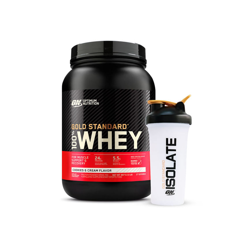 Proteina Gold Standard Whey Optimum Nutrition 1.8 LB Cookies and Cream con Shaker Gratis