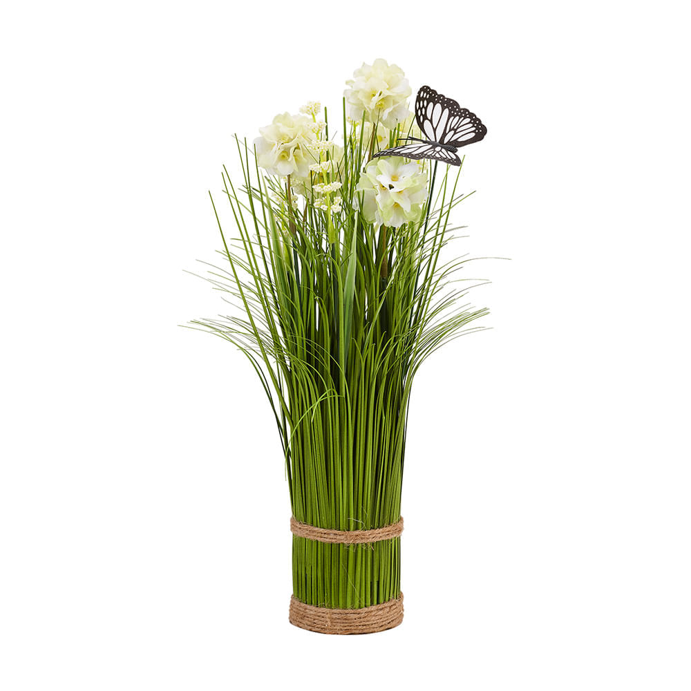 Grass con flores crema 33cm