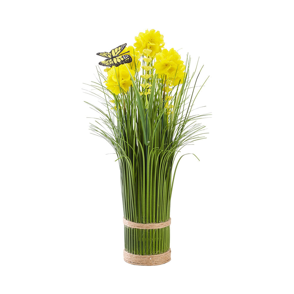 Grass con flores Amarillo 33cm