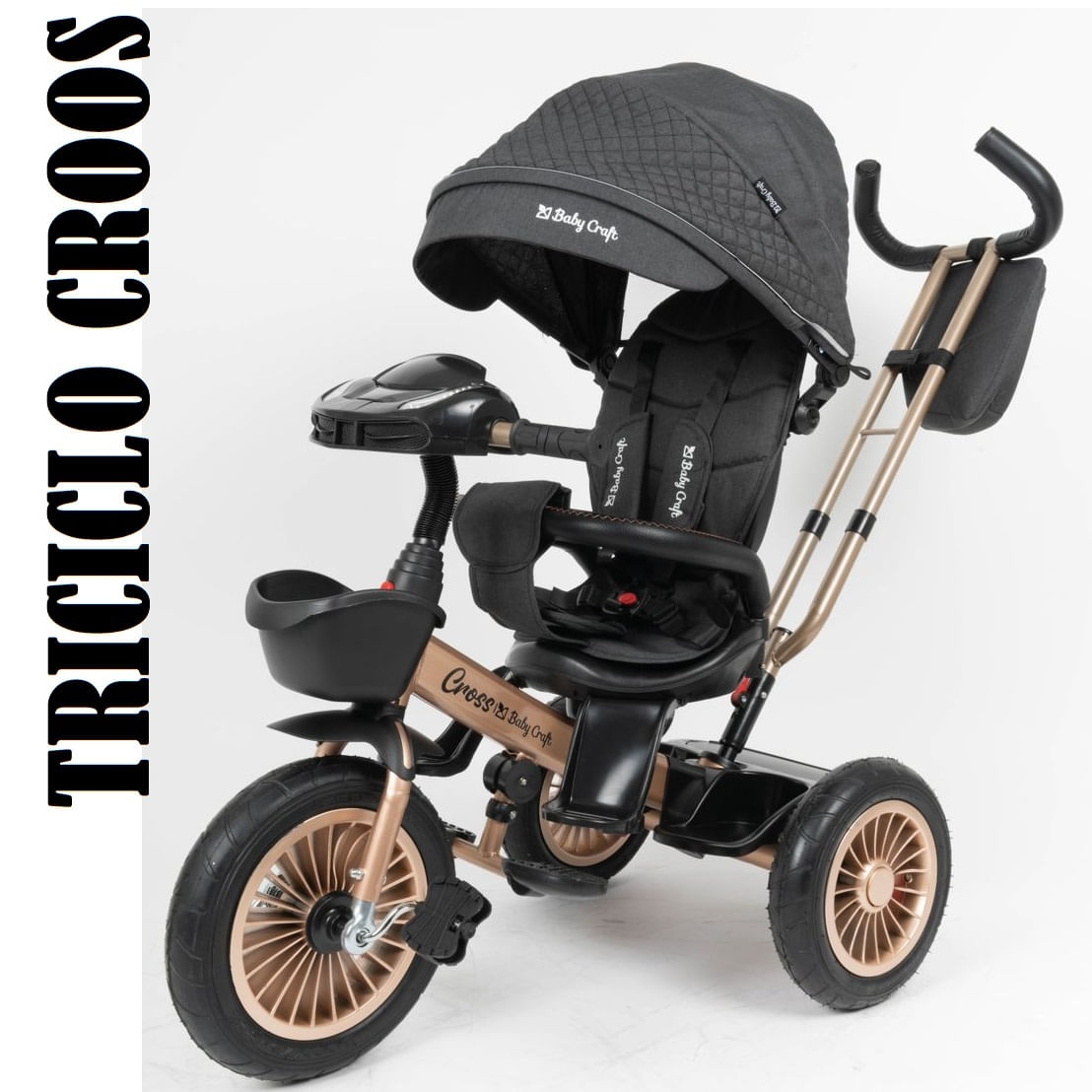 Triciclo Croos Musical Asiento Giratorio Baby Musical Negro