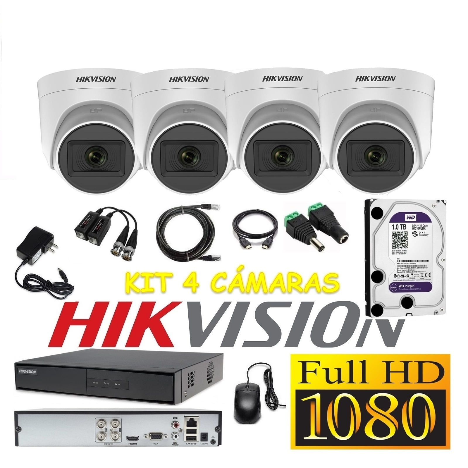 Cámaras Seguridad Kit 4 HIKVISION DOMO FULLHD Audio Incorporado 1Tb