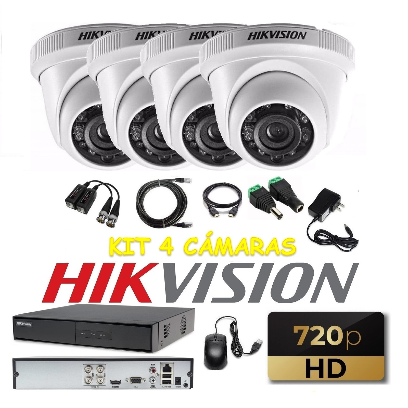 kit 4 Cámaras Seguridad Domo HD Hikvision