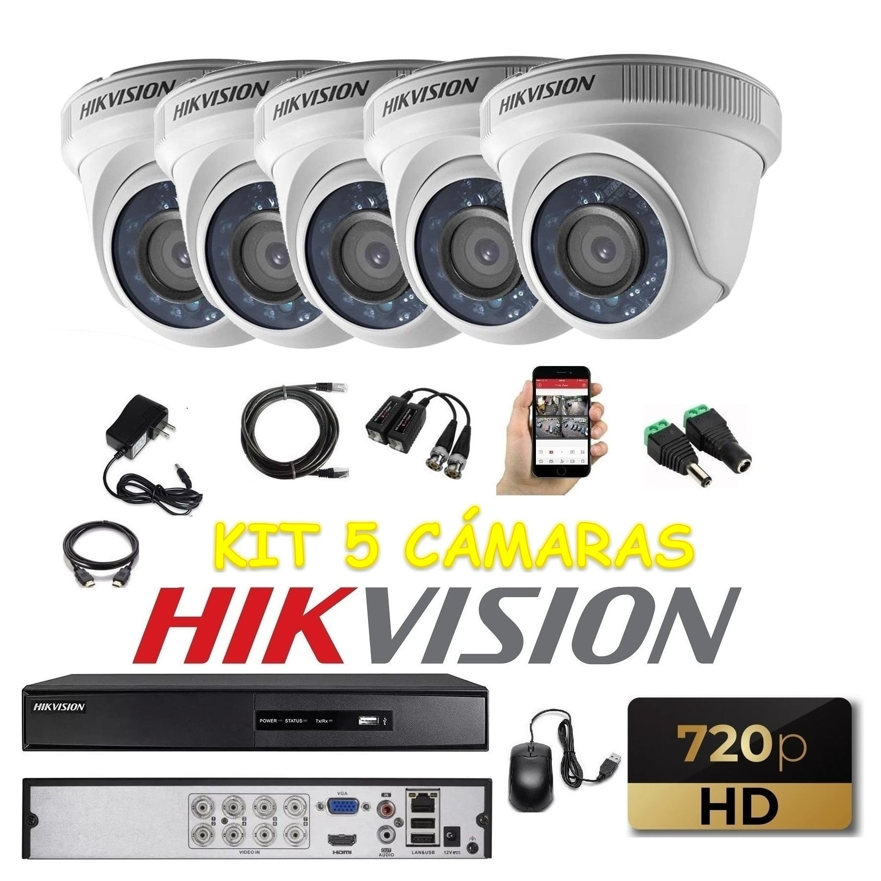 kit 5 Cámaras Seguridad Domo Interior HD Hikvision