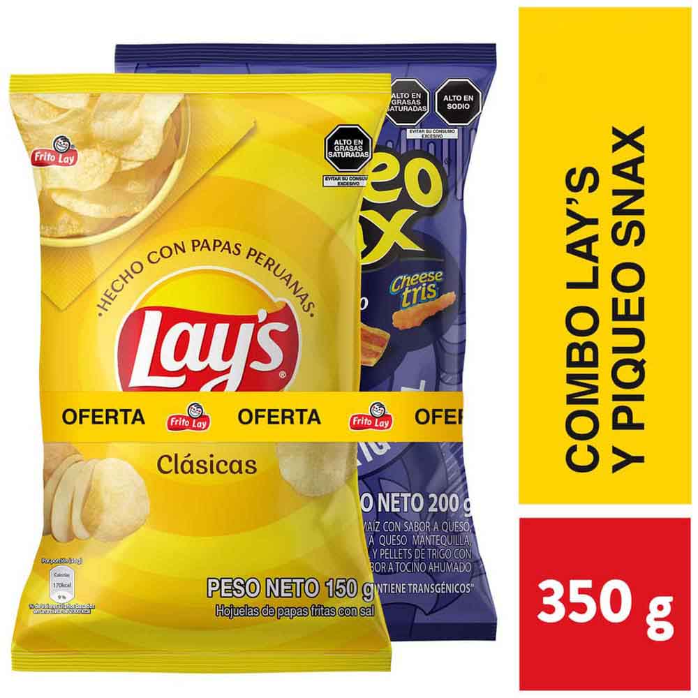 Pack Papas LAY´S Clásicas Bolsa 150g + PIQUEO SNAX Bolsa 200g Paquete 2un