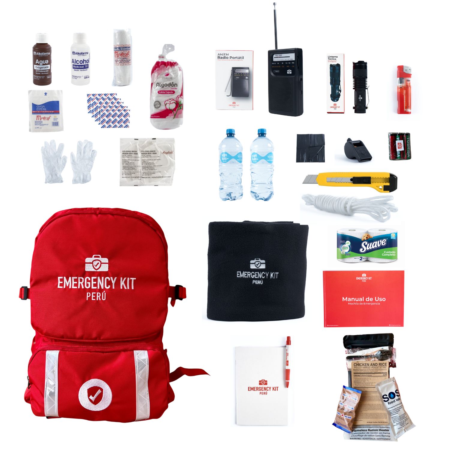 Mochila de Emergencia Equipada Emergency Kit Essentials para 1 Persona con Ración Militar
