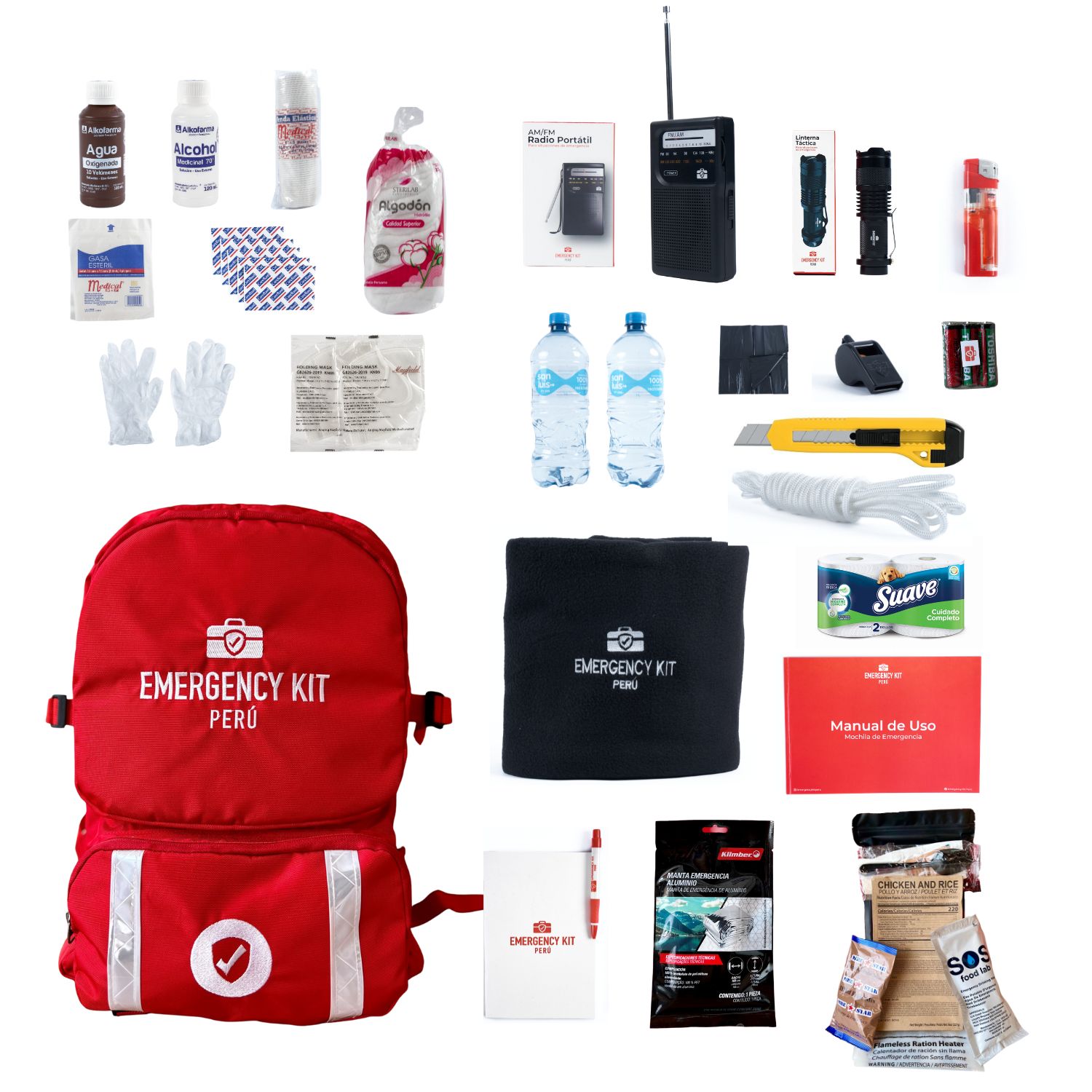 Mochila de Emergencia Equipada Emergency Kit Essentials para 2 Personas con Ración Militar