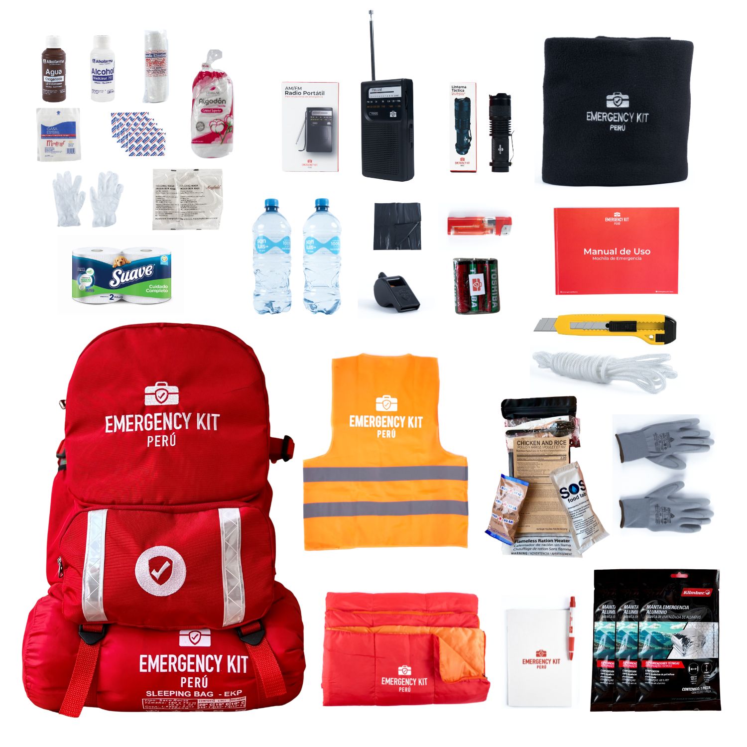 Mochila de Emergencia Equipada Emergency Kit Full para 4 Personas con Ración Militar