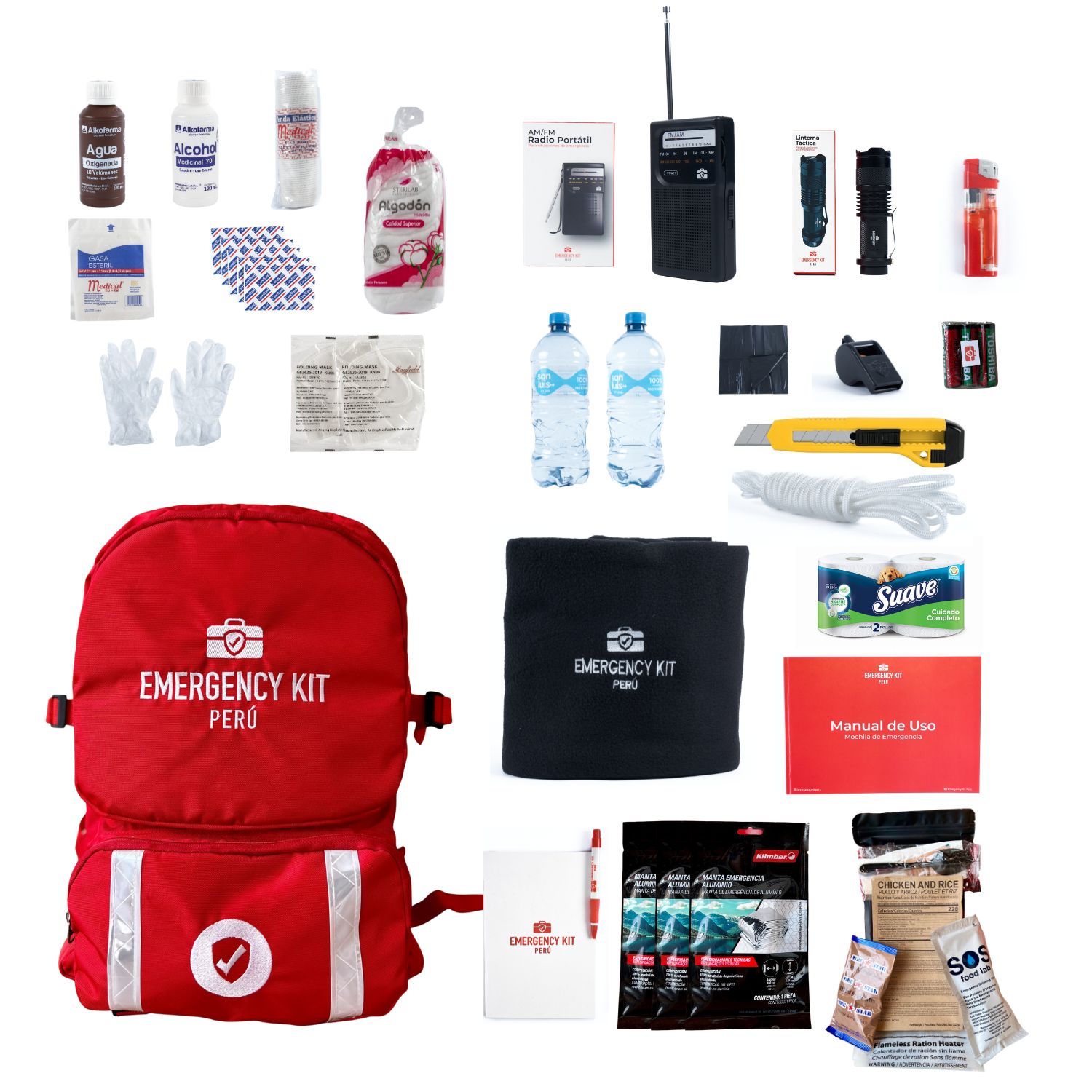 Mochila de Emergencia Equipada Emergency Kit Essentials para 4 Personas con Ración Militar