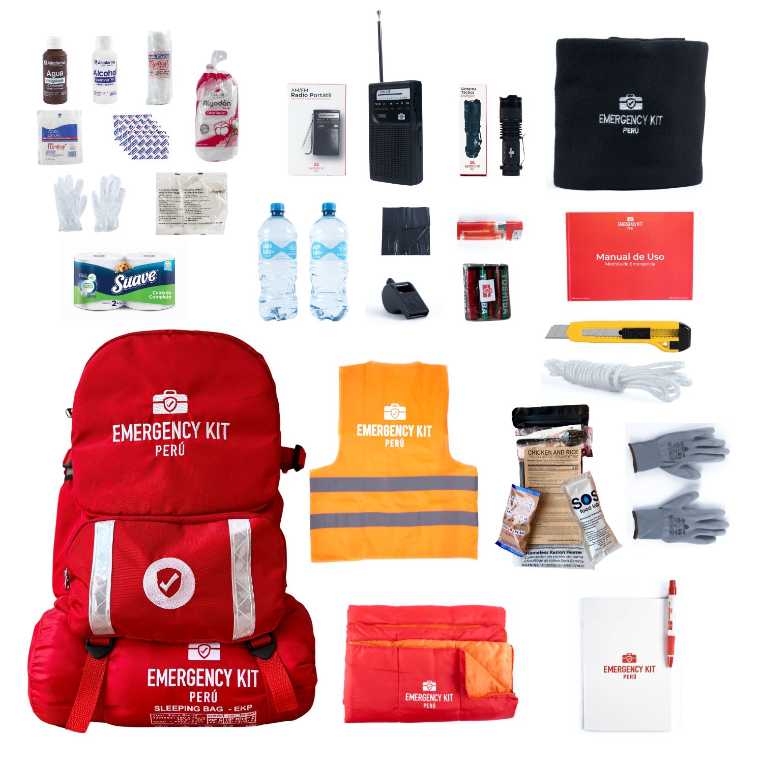 Mochila de Emergencia Equipada Emergency Kit Full para 1 Persona con Ración Militar