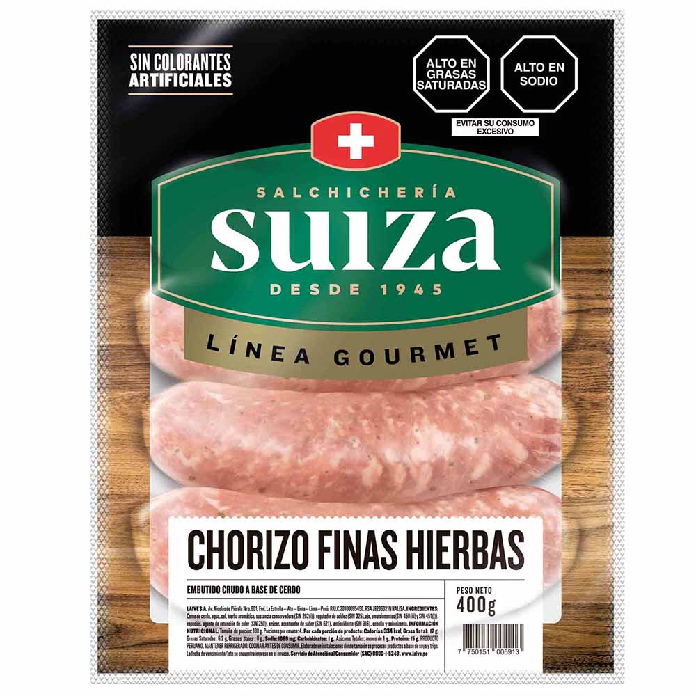 Chorizo Finas Hierbas SALCHICHERÍA SUIZA Paquete 400g