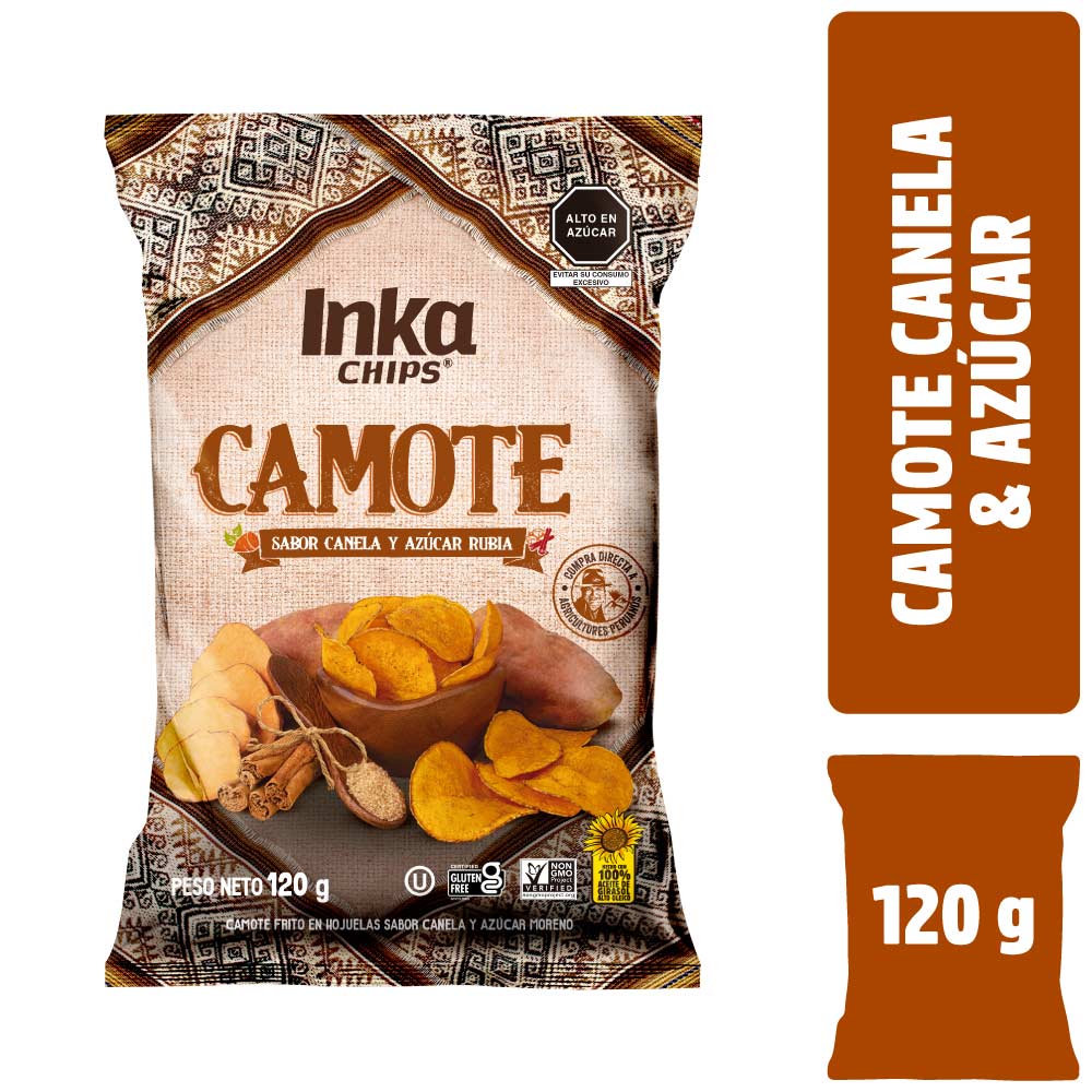 Chips de Camote INKA CHIPS Sabor Canela y Azúcar Rubia Bolsa 120g