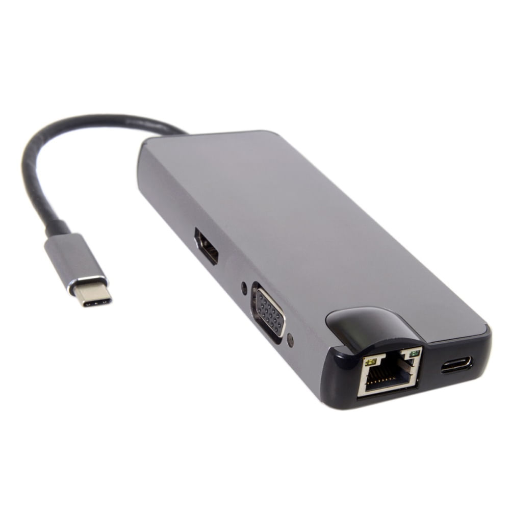 Adaptador Tipo C a Hmdi 4k Usb Tf Card Rj45 Multiport 8 en 1