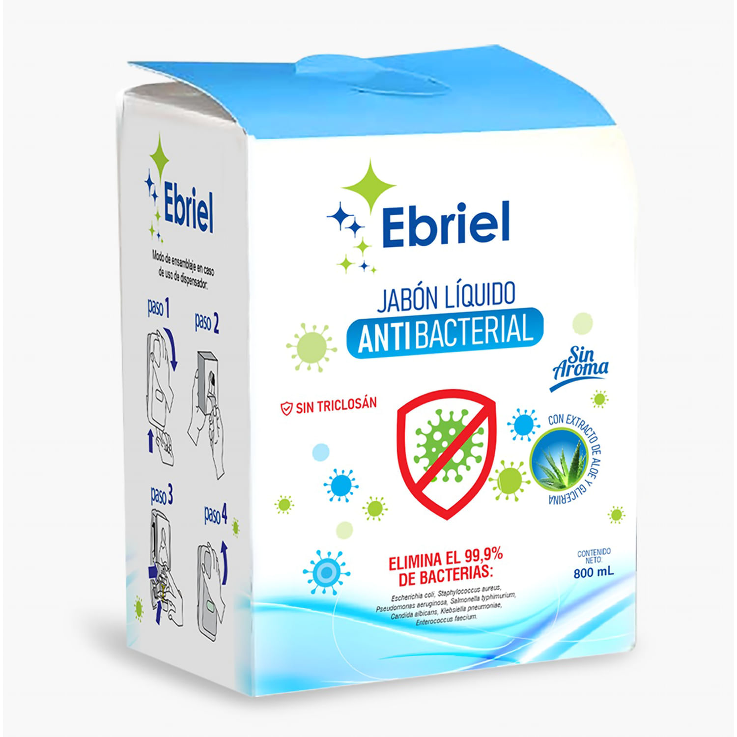 Jabón Liquido Antibacterial Ebriel Sin Aroma 800 ml.